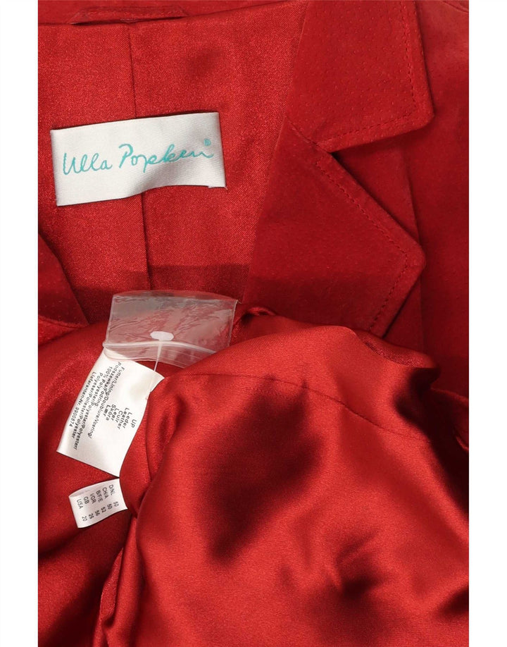 Jaqueta blazer feminina vintage de camurça com 3 botões Reino Unido 26 5XL couro vermelho