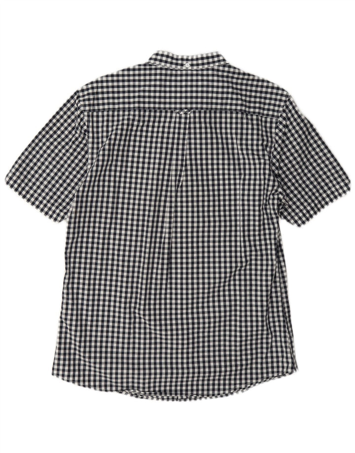 Le Shark Camisa masculina de manga curta grande algodão guingão azul marinho