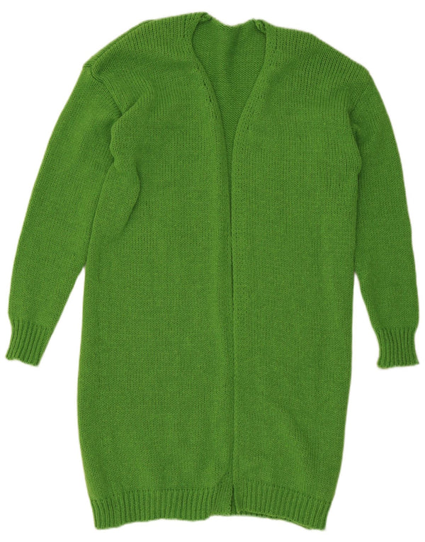 Camisola aberta do cardigan do espinhel das mulheres do vintage poliéster verde médio Reino Unido 14