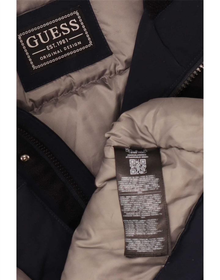 Jaqueta acolchoada com capuz Guess masculina UK 38 poliéster azul marinho médio