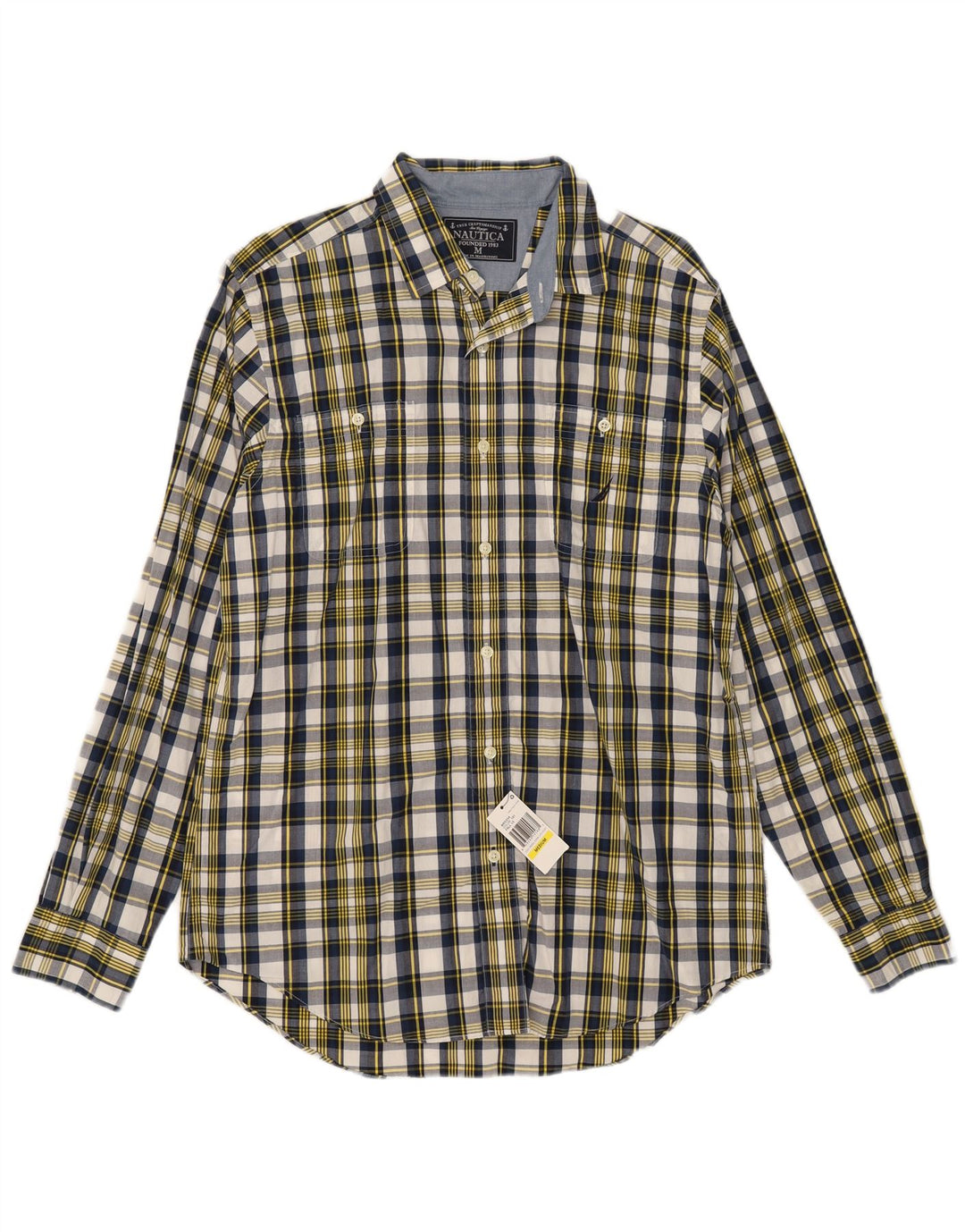 Camisa masculina Nautica média xadrez multicolorida de algodão