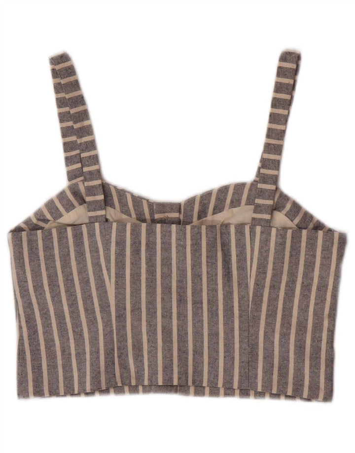 Topshop feminino Crop Top UK 10 pequeno poliéster listrado azul