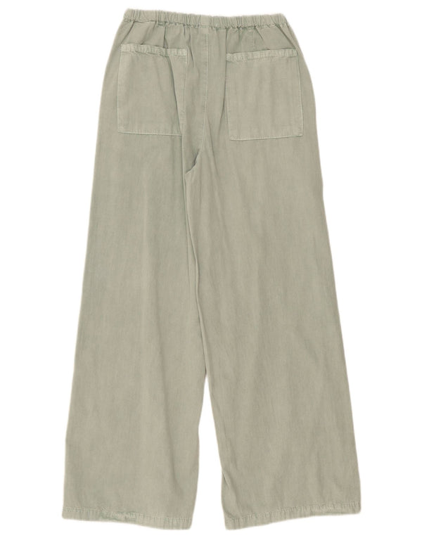 Zara Calça feminina cintura alta perna larga 13-14 anos W26 L28 algodão verde