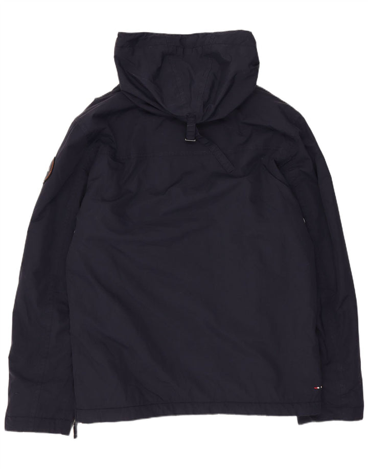 Jaqueta masculina Napapijri com capuz gráfico Anorak Reino Unido 40 grande azul marinho poliéster