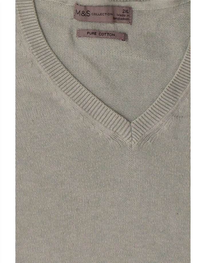 Suéter masculino Marks & Spencer com decote em V 2XL algodão cinza