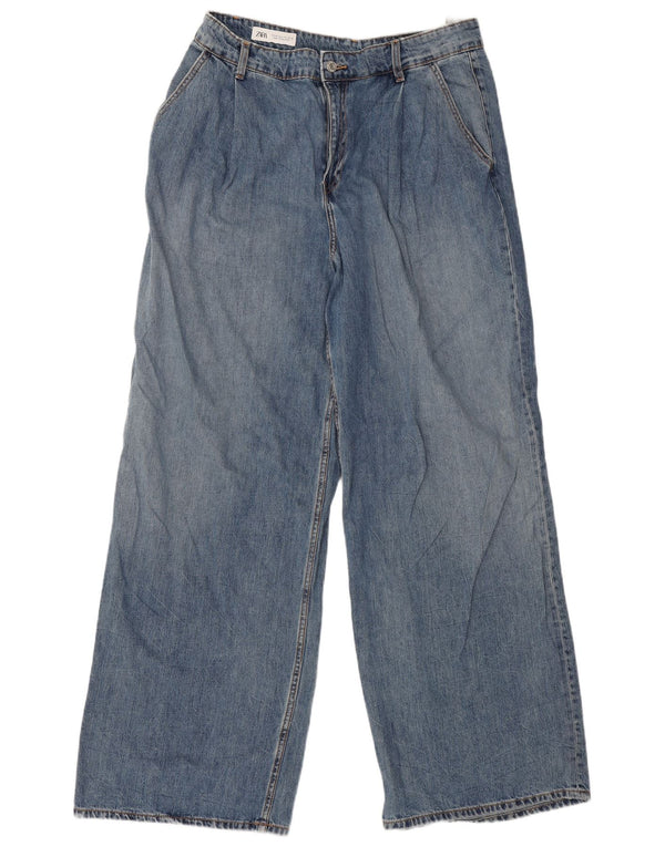 Zara Jeans feminino cintura alta com perna larga EU 40 médio W30 L32 algodão azul