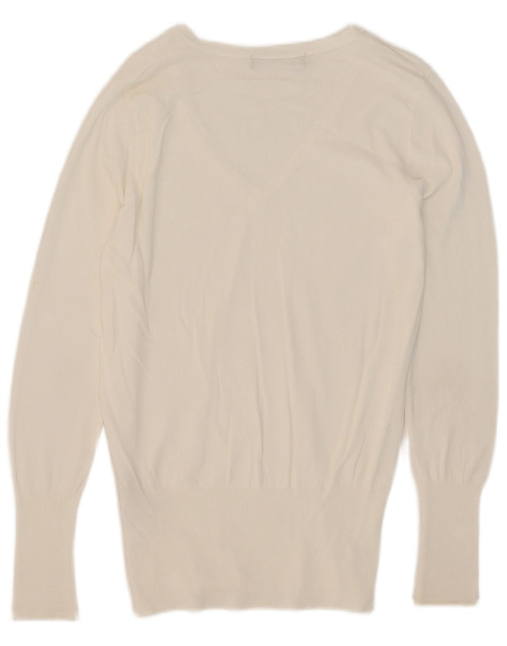Suéter feminino Zara com decote em V Reino Unido 14 viscose branca média