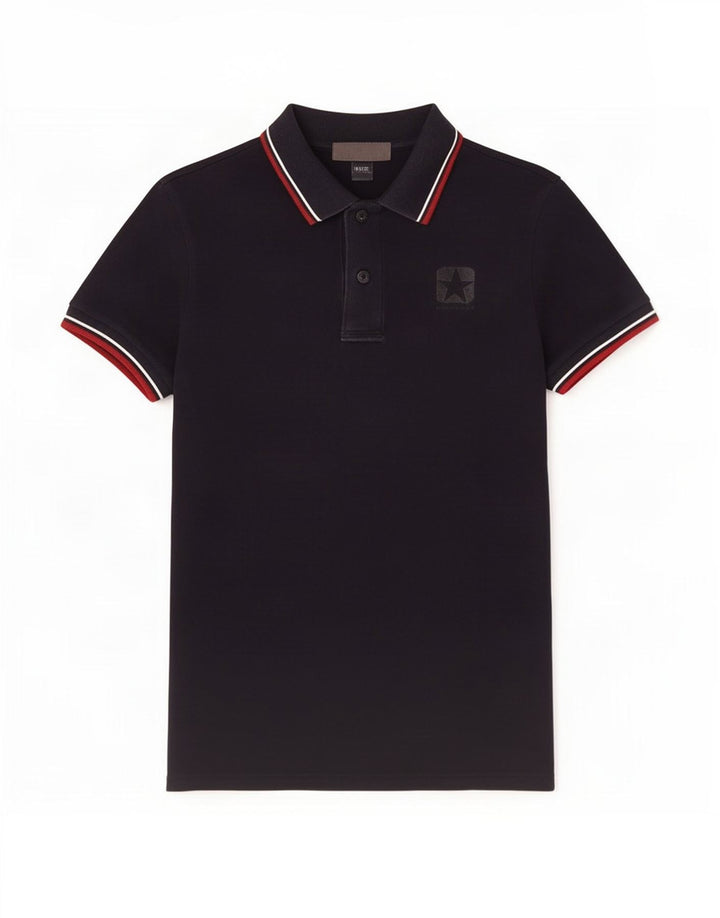 Camisa polo masculina Converse pequena listrada azul marinho de algodão