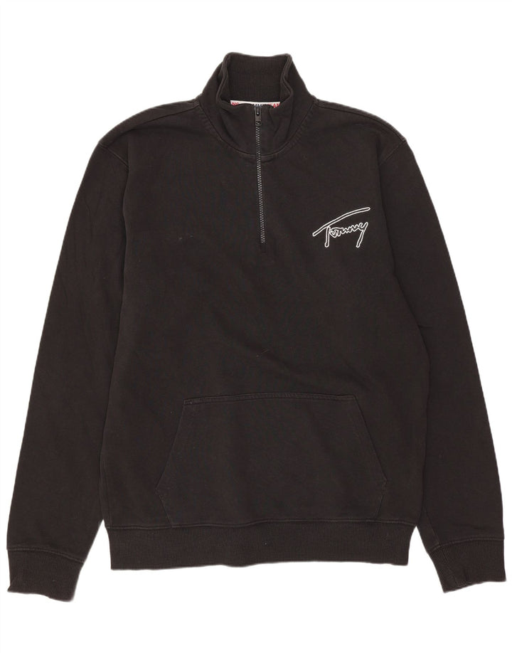 TOMMY HILFIGER Suéter masculino com zíper e gola em algodão preto médio