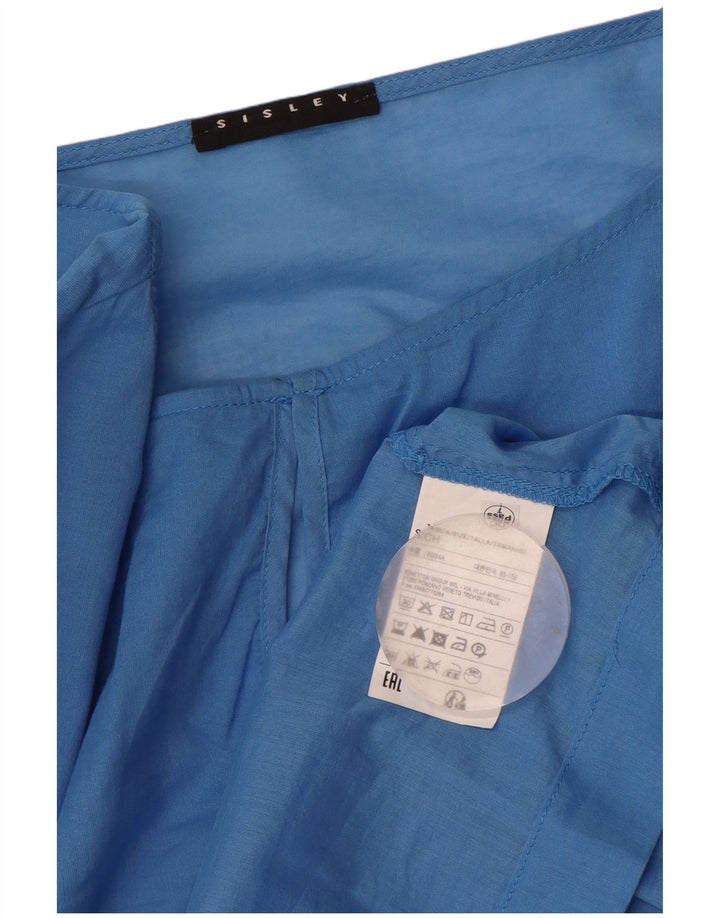 Blusa feminina Sisley manga 3/4 oversized Reino Unido 10 algodão azul pequeno