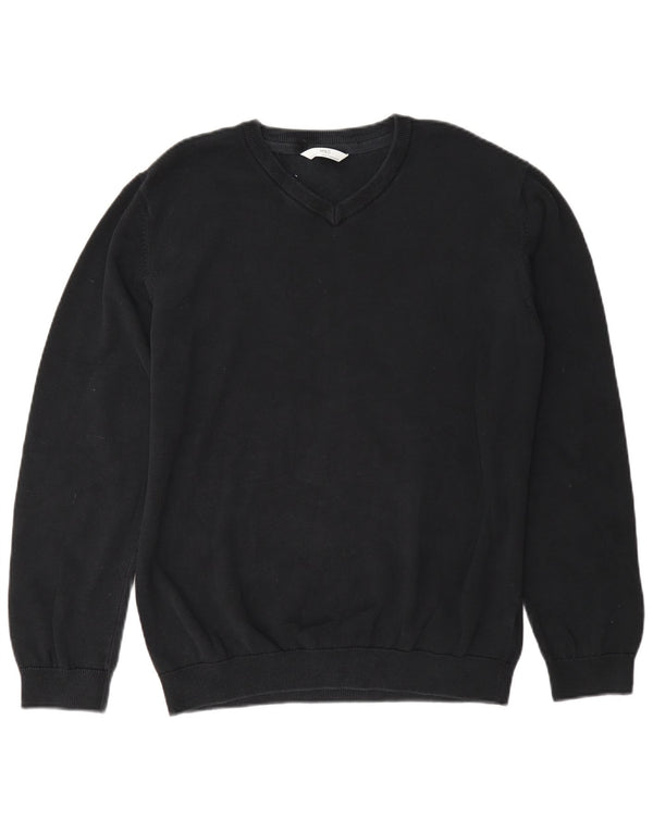 Suéter Marks & Spencer Boys com decote em V 15-16 anos algodão preto