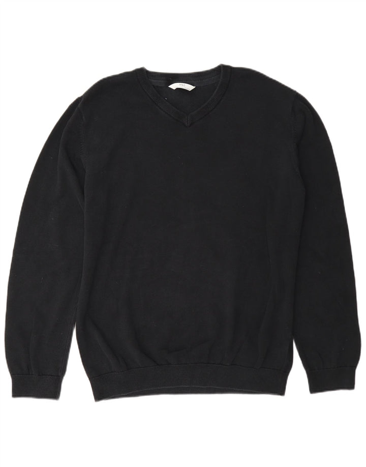 Suéter Marks & Spencer Boys com decote em V 15-16 anos algodão preto