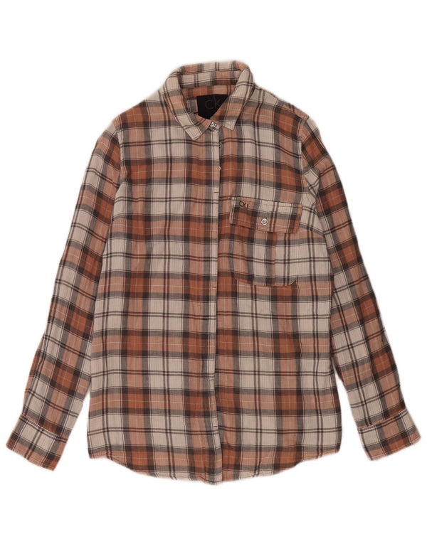 Camisa feminina Calvin Klein Jeans UK 10 pequena algodão xadrez multicolorido