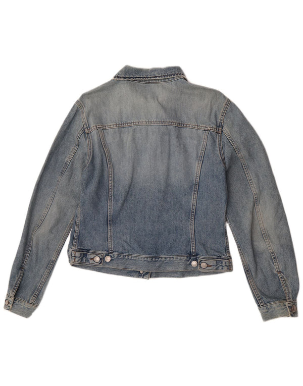 Jaqueta jeans feminina Benetton UK 14 grande algodão azul