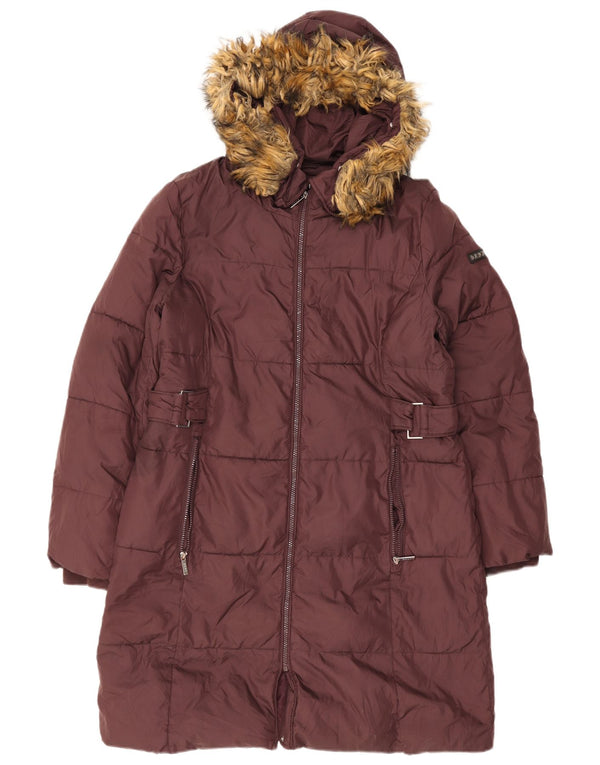 Casaco acolchoado com capuz feminino Dkny UK 16 grande poliéster cor de vinho