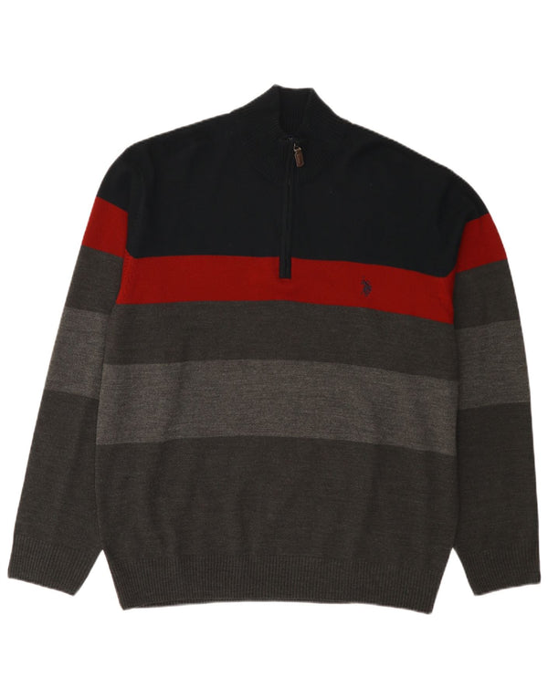 US Polo Assn. Suéter masculino com zíper e pescoço 2XL listrado multicolorido