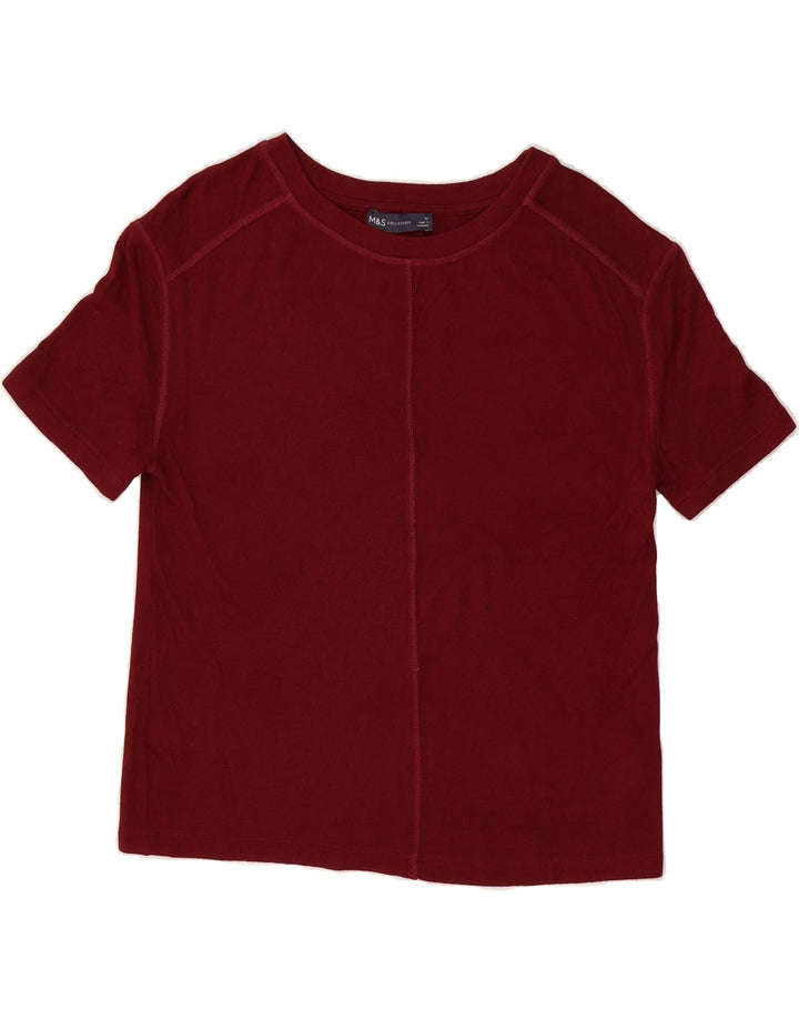 MARKS & SPENCER Womens Oversized T-Shirt Top UK 6 XS Burgundy Viscose Vintage Marks & Spencer and Second-Hand Marks & Spencer from Messina Hembry 