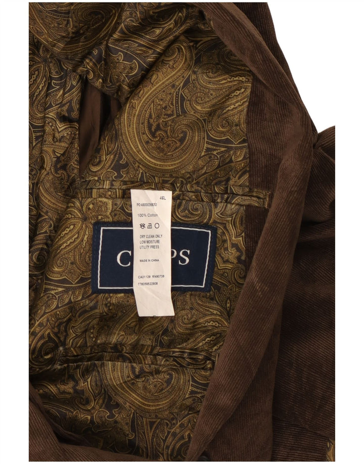 Jaqueta blazer masculina de veludo cotelê com 2 botões Chaps Reino Unido 46 3XL algodão marrom