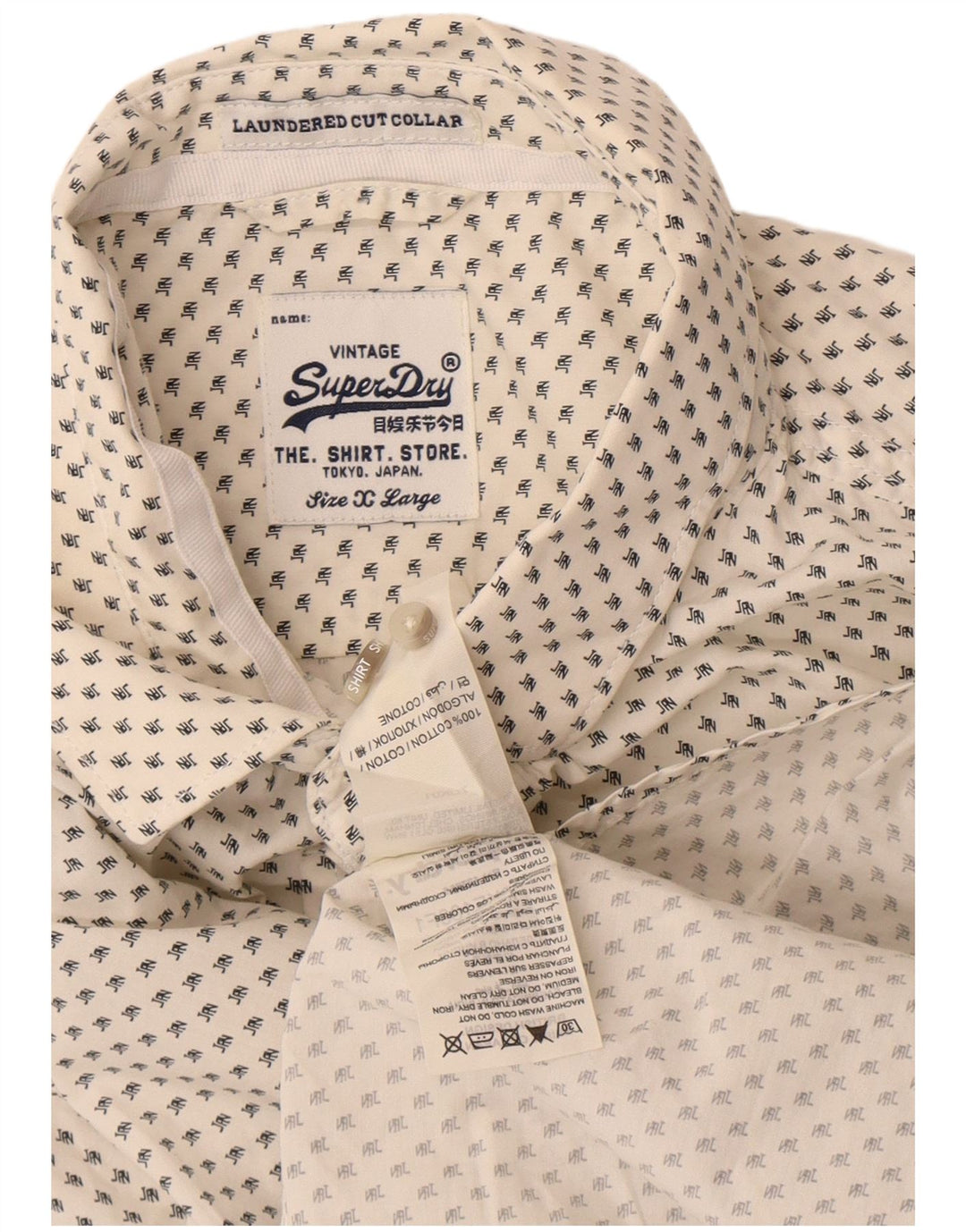 Camisa masculina Superdry com gola lavada e corte XL algodão manchado branco