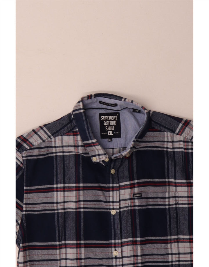 Camisa masculina de manga curta SUPERDRY algodão xadrez azul marinho médio