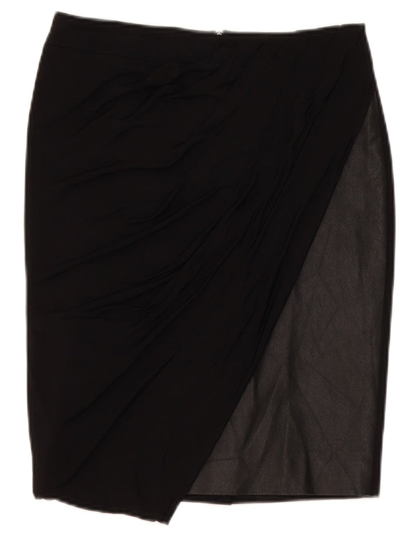 Saia lápis feminina Karen Millen UK 10 pequena W28 preta colorblock viscose