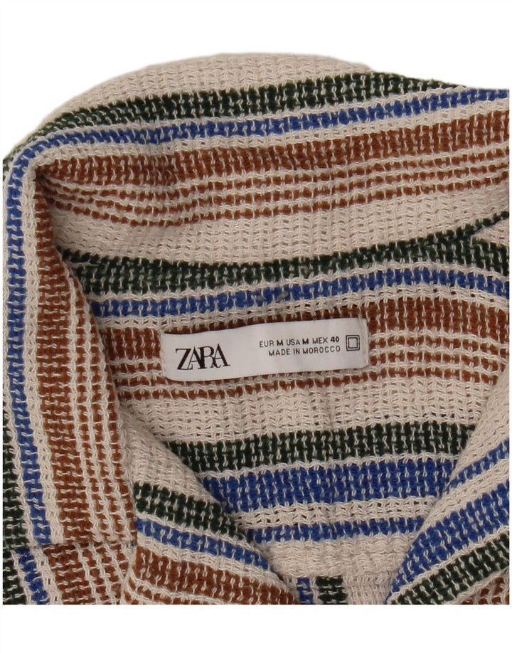 Zara Camisa masculina manga curta manga curta média listrada multicolorida