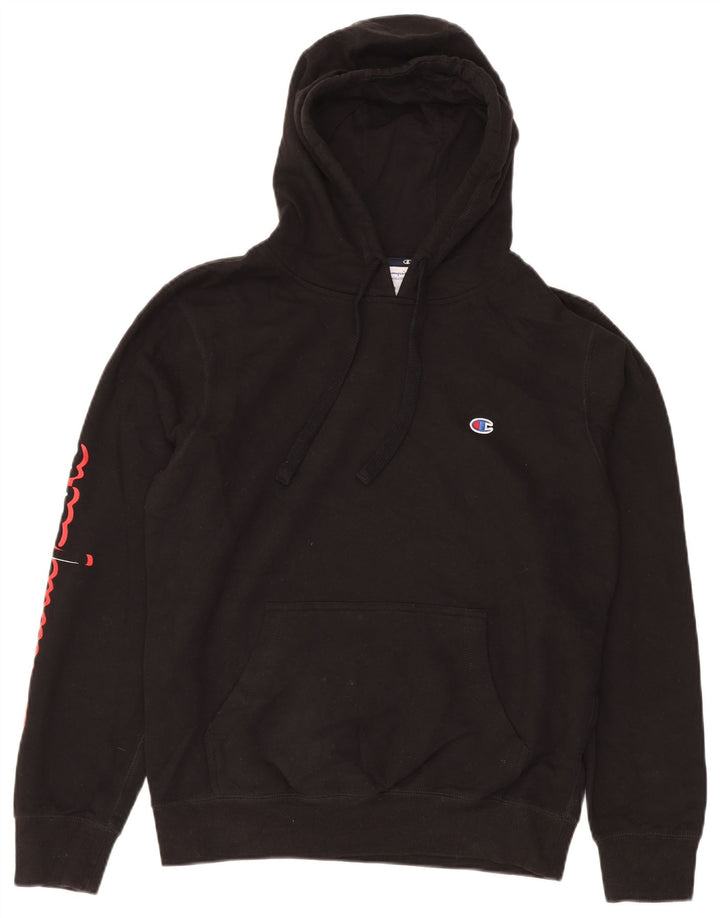 CHAMPION Suéter masculino com capuz gráfico médio algodão preto