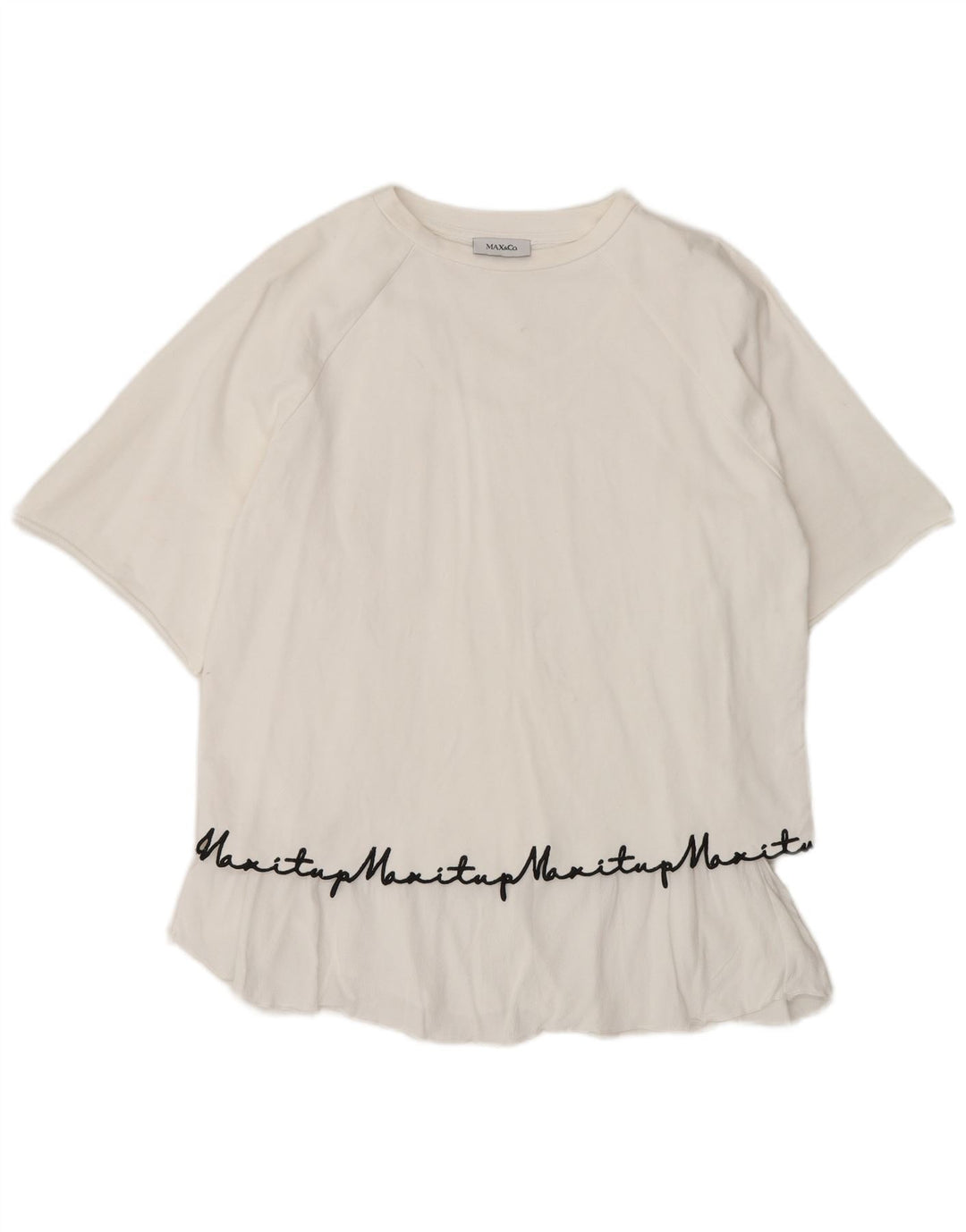 Blusa feminina grande com estampa gráfica Max & Co. Reino Unido 10 algodão branco pequeno