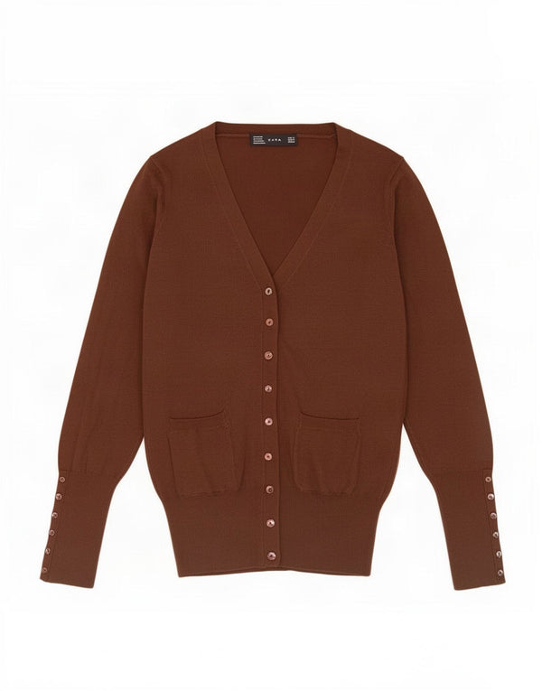 Suéter cardigã feminino Zara UK 14 médio marrom rayon