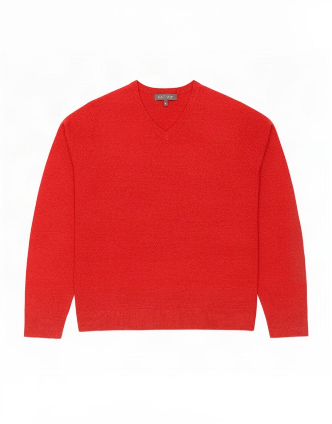 Suéter masculino Marks & Spencer com decote em V, acrílico vermelho médio