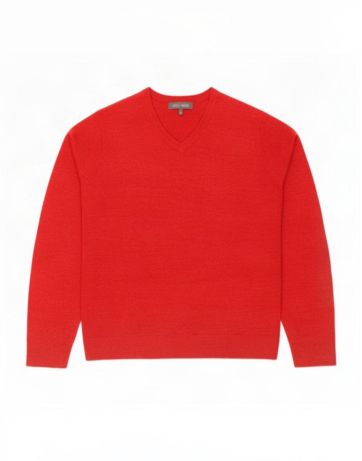 Suéter masculino Marks & Spencer com decote em V, acrílico vermelho médio
