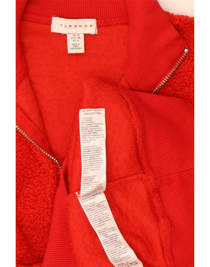Suéter de lã feminino Topshop com zíper e gola grande Reino Unido 10 poliéster vermelho pequeno