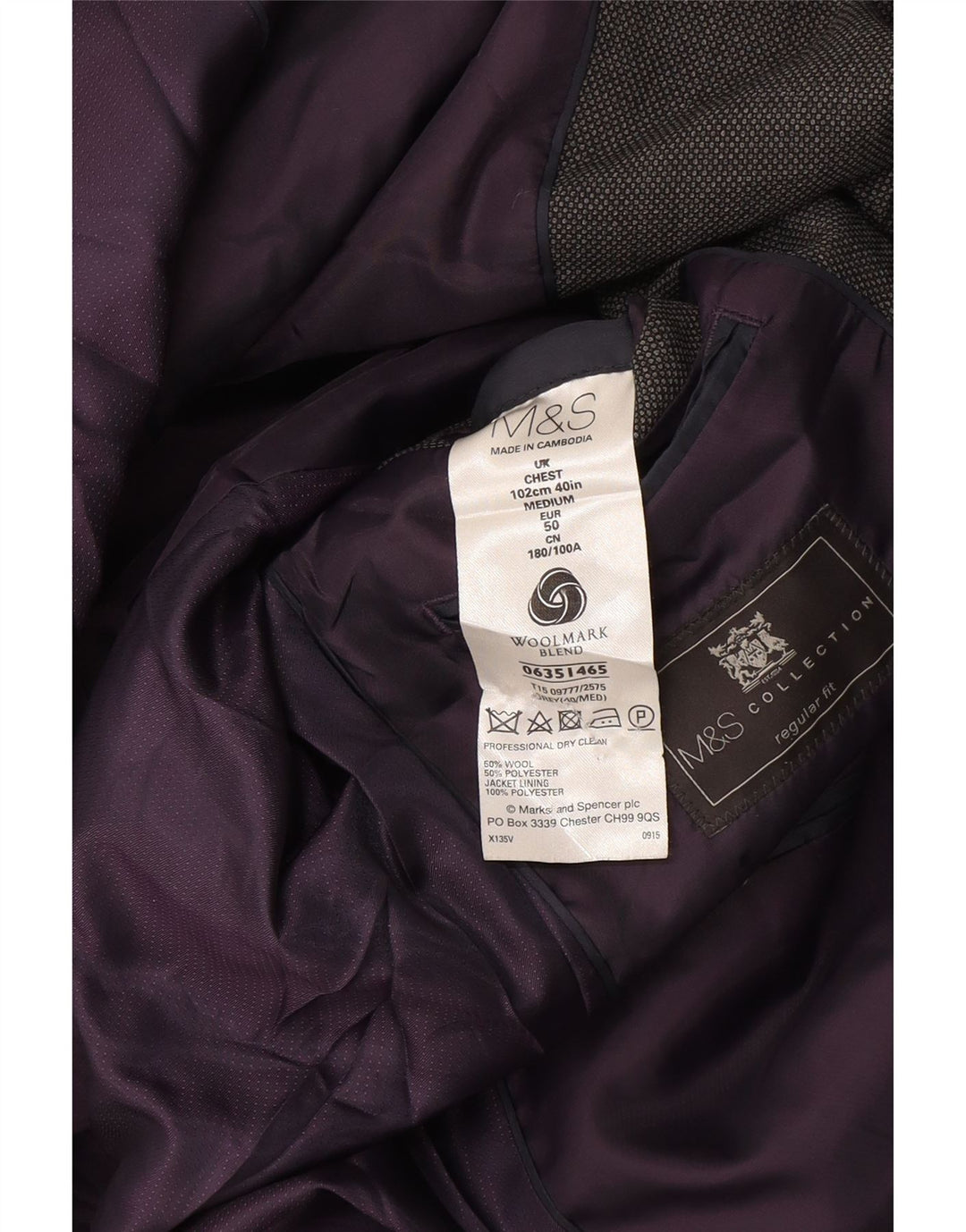 Jaqueta blazer masculina de ajuste regular de 2 botões Marks & Spencer Reino Unido 38 cinza médio