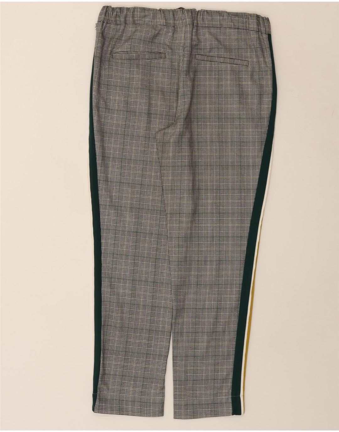 Calça feminina reta casual ZARA médio W28 L27 poliéster xadrez cinza
