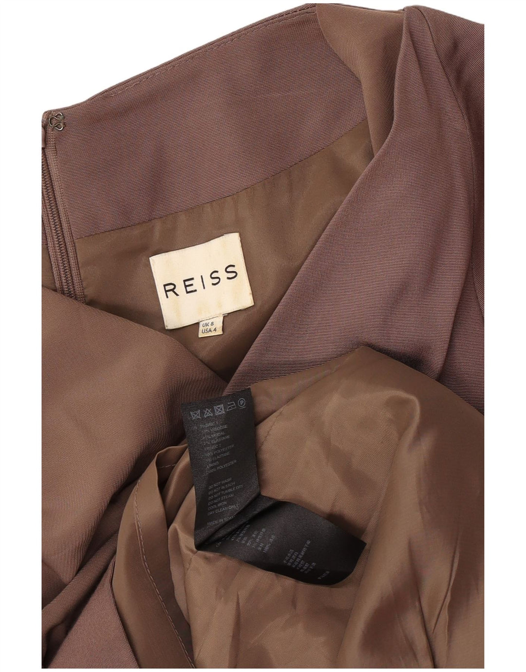 Vestido feminino Reiss com bainha UK 8 pequeno marrom viscose