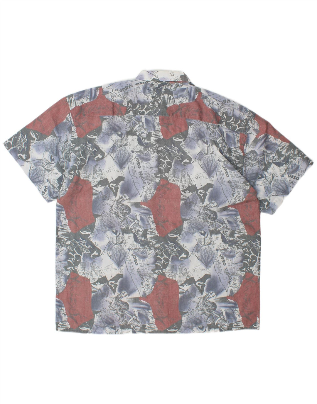 Camisa masculina VINTAGE estampada de manga curta grande azul colorido em poliéster