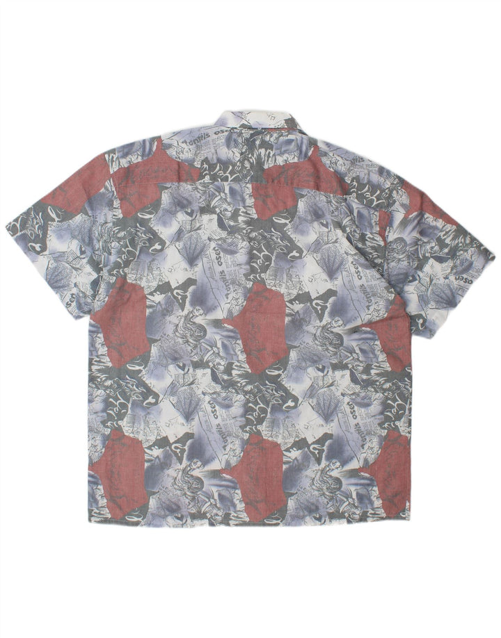 Camisa masculina VINTAGE estampada de manga curta grande azul colorido em poliéster