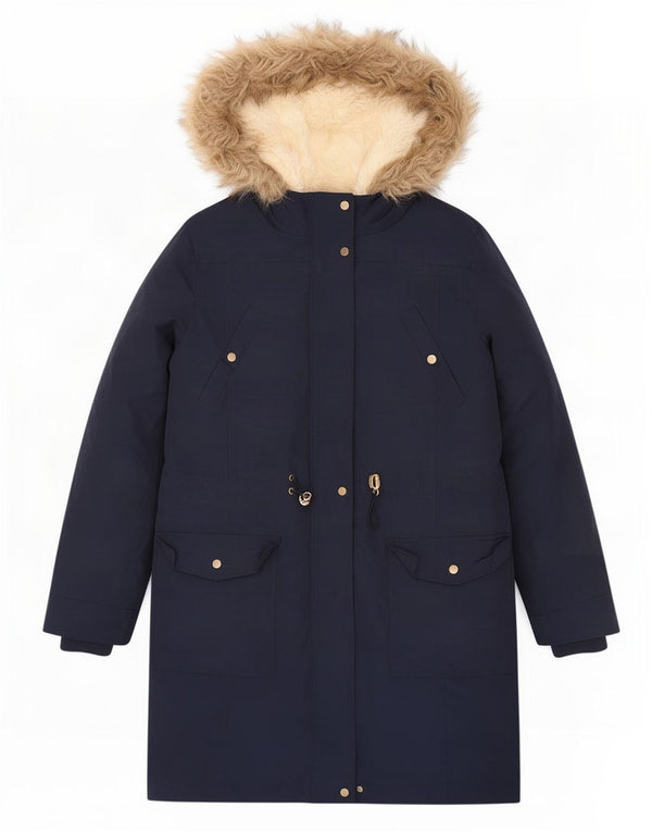 Jaqueta feminina Oasis com capuz Sherpa Parka Reino Unido 14 poliéster azul marinho médio