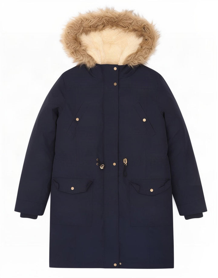 Jaqueta feminina Oasis com capuz Sherpa Parka Reino Unido 14 poliéster azul marinho médio