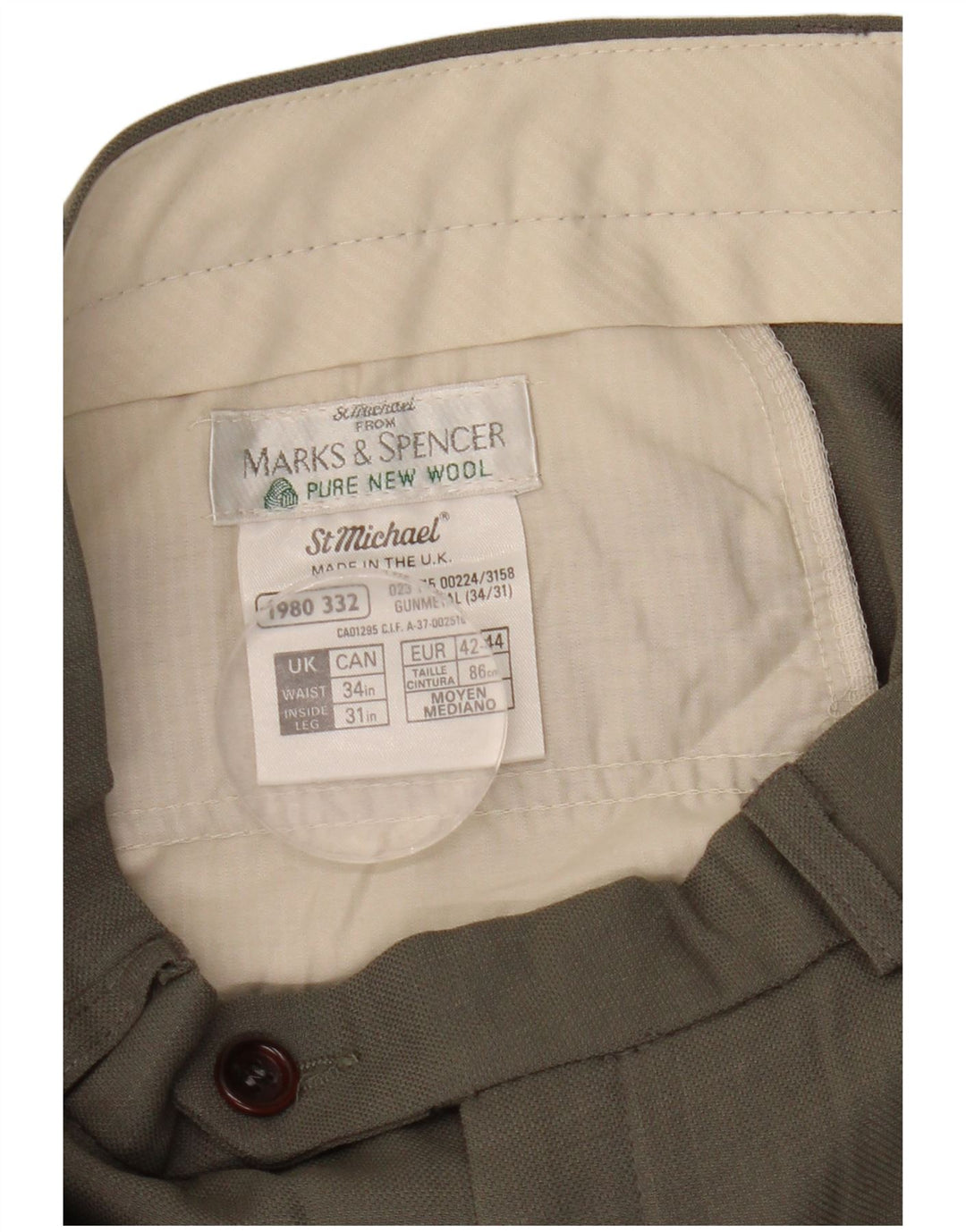 Calça masculina Marks & Spencer com pegged suit W34 L31 lã cinza