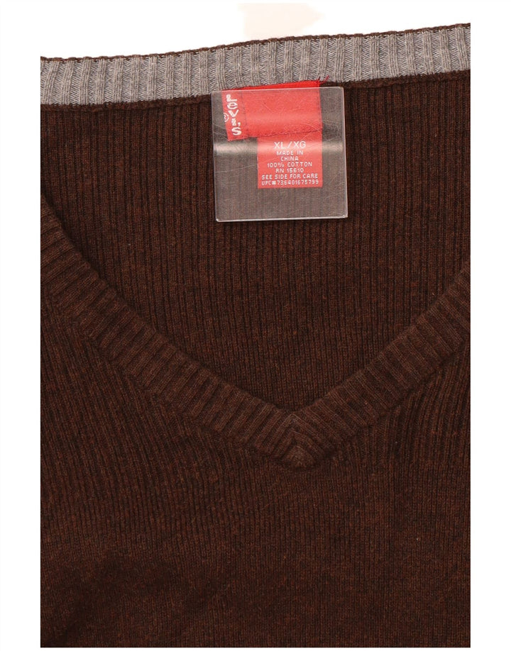 Suéter masculino LEVI'S com decote em V XL de algodão marrom