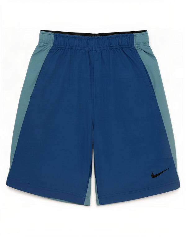 Shorts esportivos Nike Boys Dri Fit 12-13 anos grande bloco colorido azul