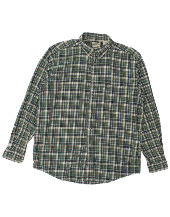 Camisa masculina de flanela L.L.Bean algodão xadrez verde médio
