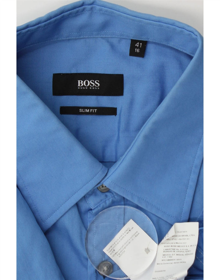 Camisa masculina Hugo Boss manga curta slim fit tamanho 41 16 grande algodão azul