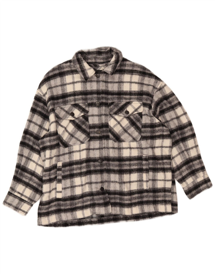 Camisa feminina oversized de flanela ZARA UK 16 grande xadrez preta