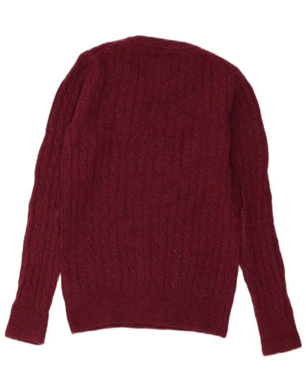 Jack Wills Suéter feminino com gola redonda Reino Unido 6 XS Borgonha Merino Lã