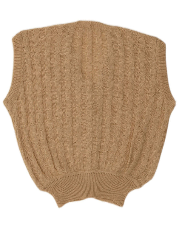 Suéter cardigã feminino vintage sem mangas IT 46 grande lã de alpaca bege