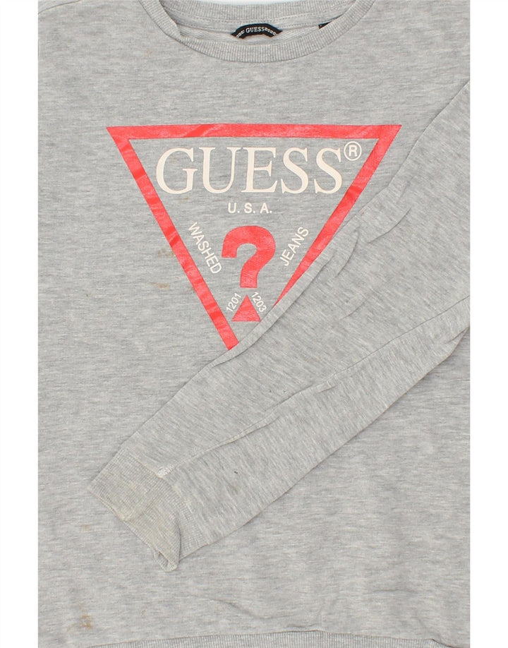 GUESS Boys Graphic Sweatshirt Jumper 9-10 Years Grey Cotton Vintage Guess and Second-Hand Guess from Messina Hembry 