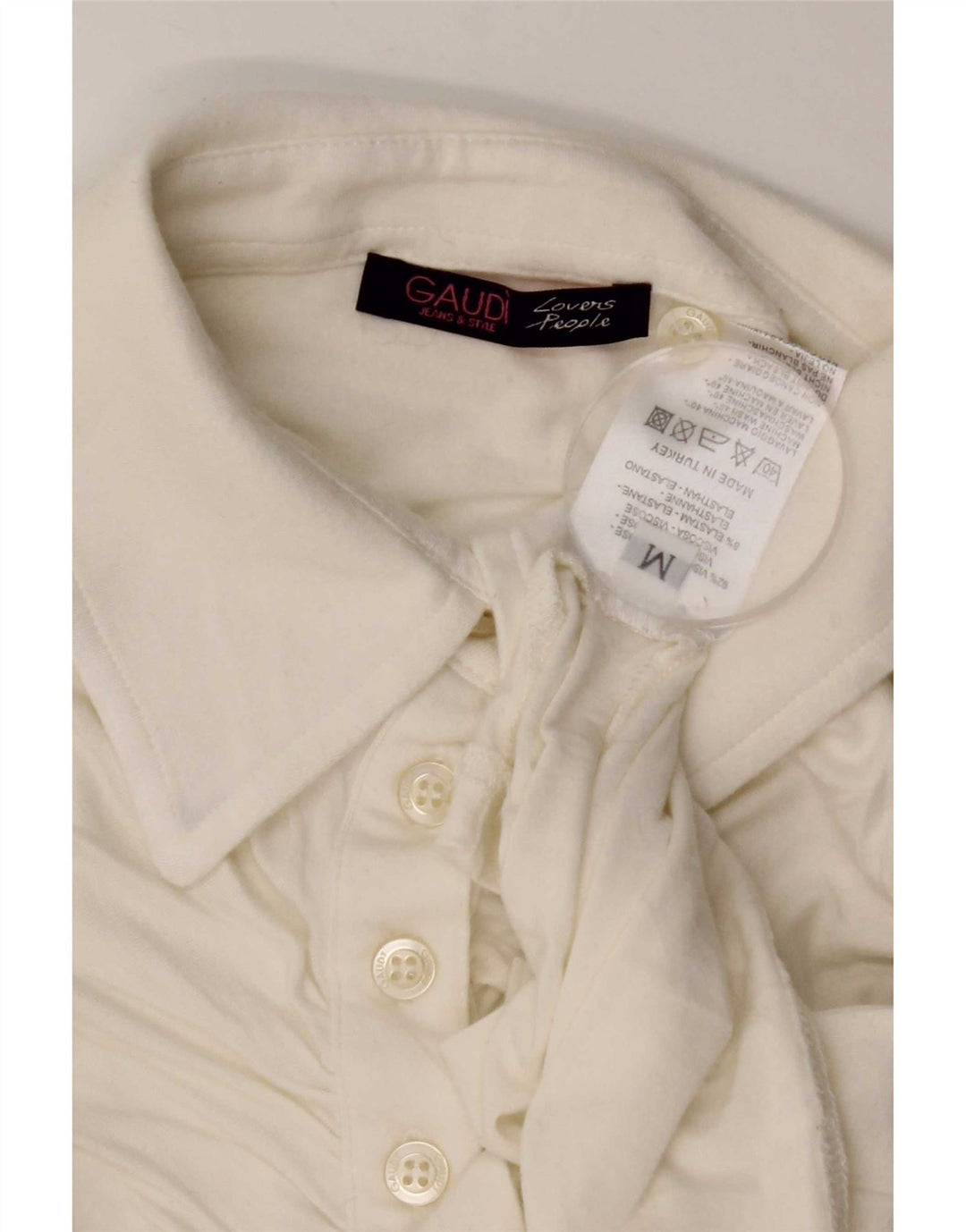 Camisa polo feminina de manga comprida Gaudi UK 12 viscose branca média