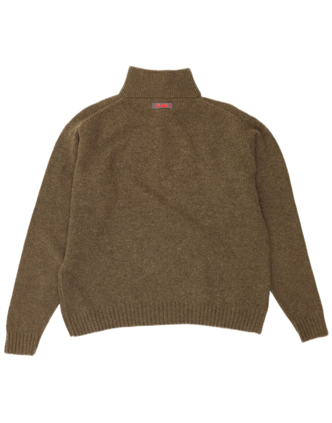 Suéter masculino Slam com zíper e gola XL em lã virgem cáqui